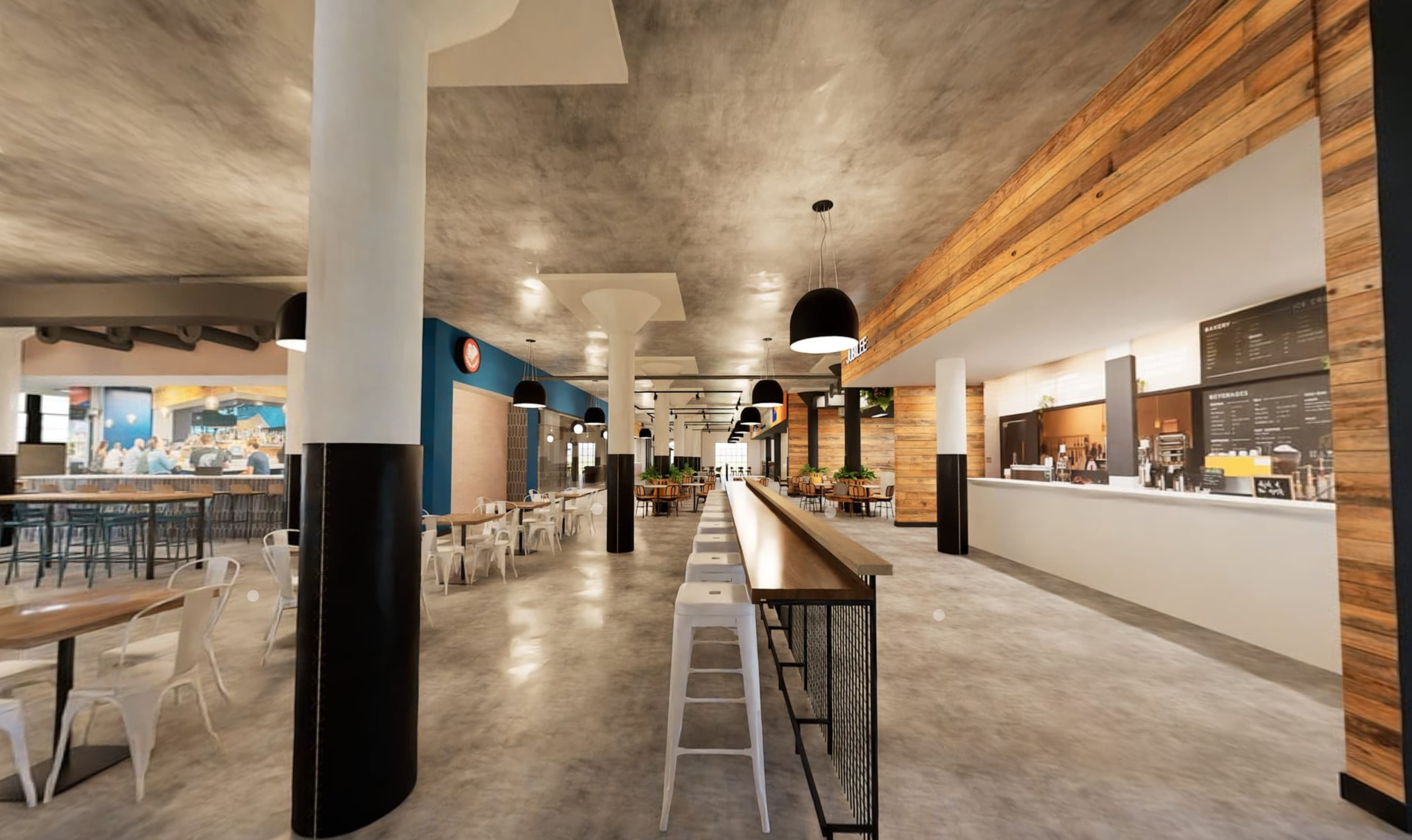 Public market — communal seating and dining area