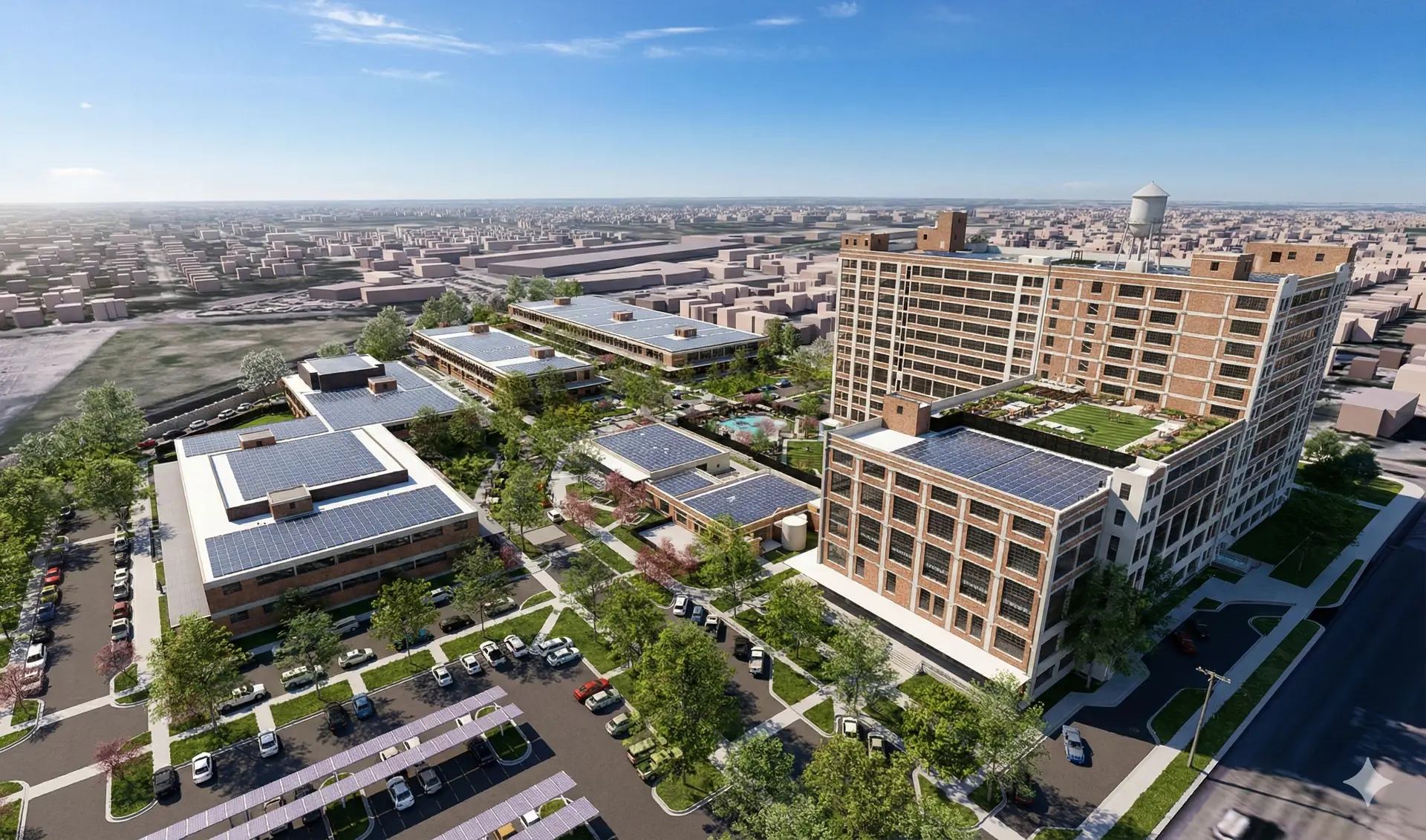 Aerial view of the 22-acre Historic Northeast Lofts campus